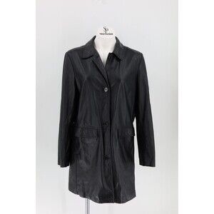 Vintage American Eagle Women Size Large Black Leather Mid-Length Jacket